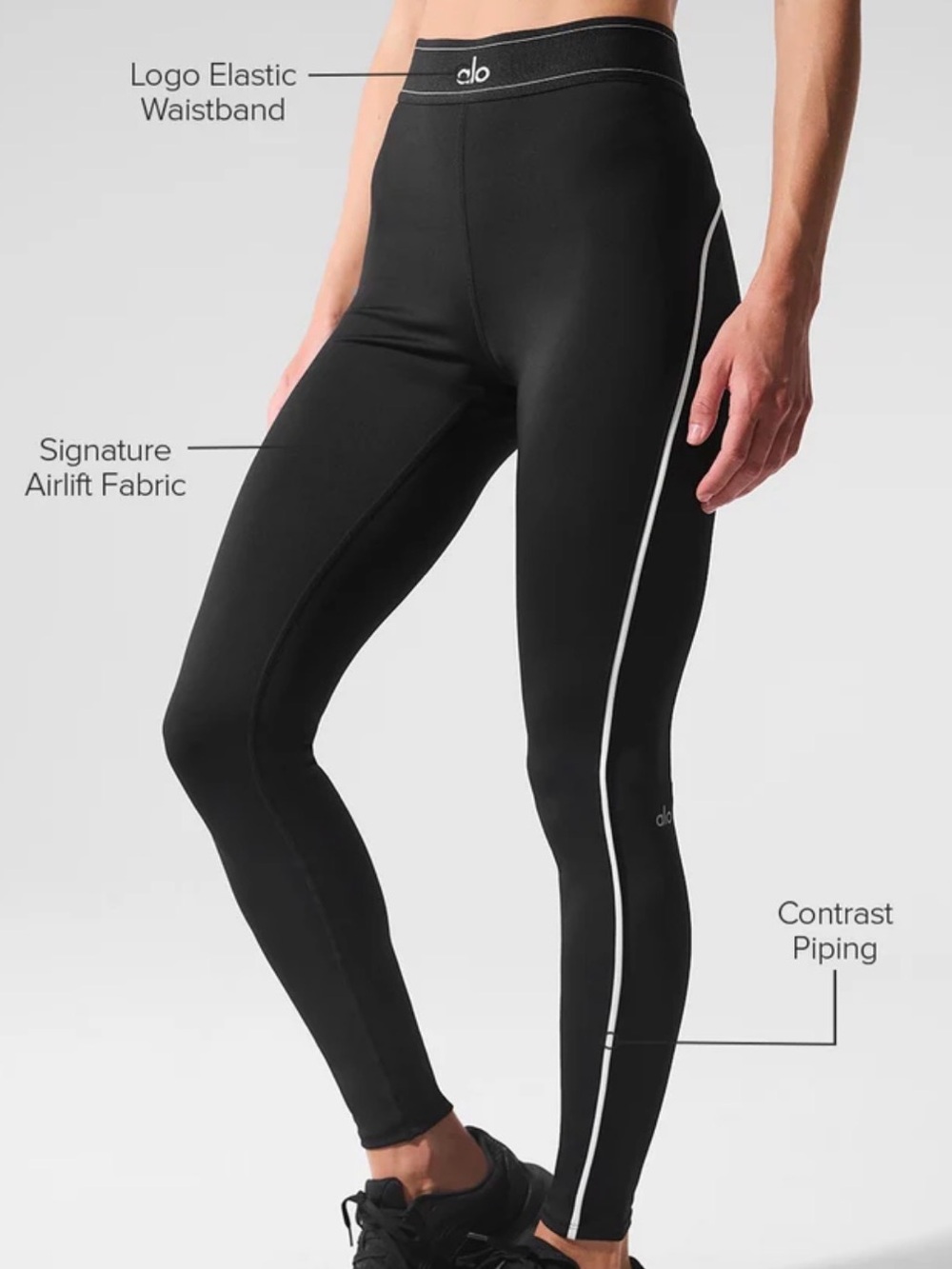 ALO Yoga Black is Leggings with White Side Stripes